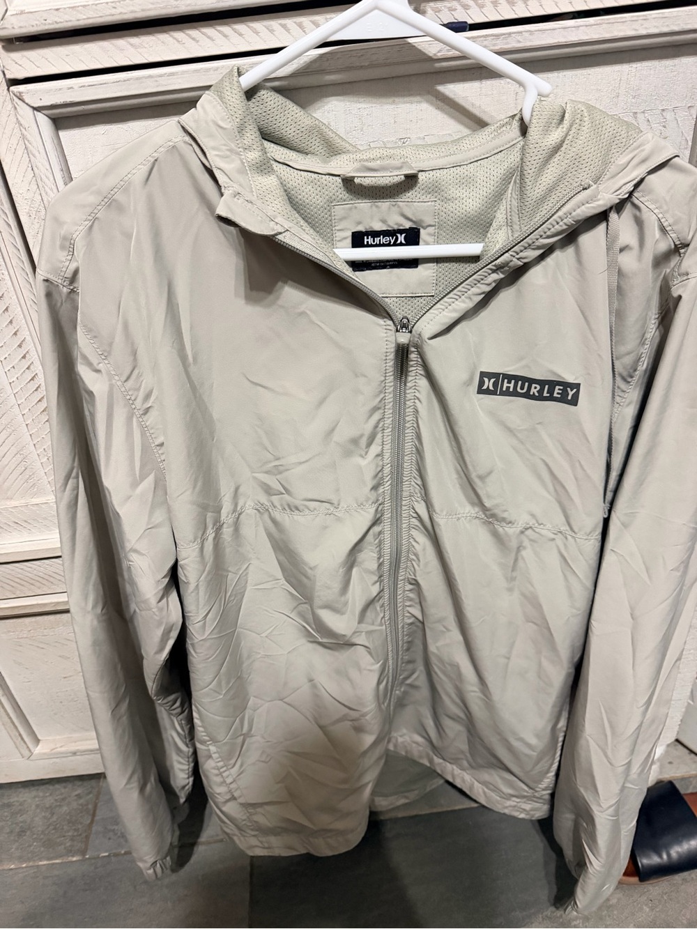 Hurley Men's Hooded Windbreaker Jacket - Light Beige